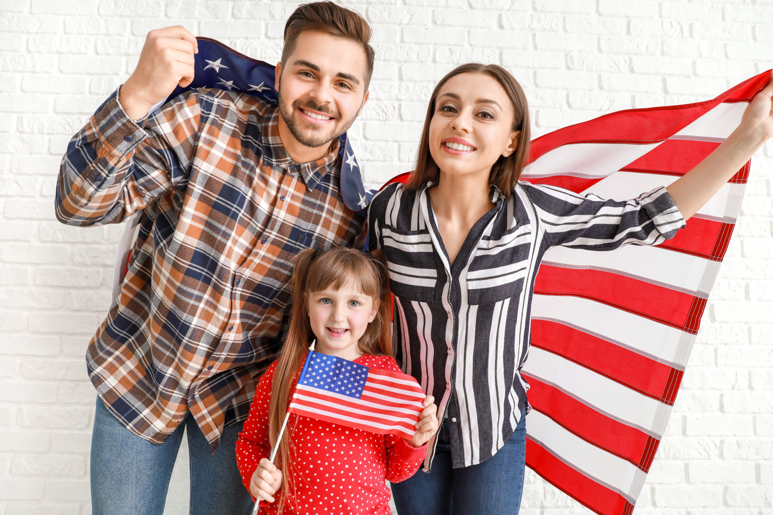 family with US flag image